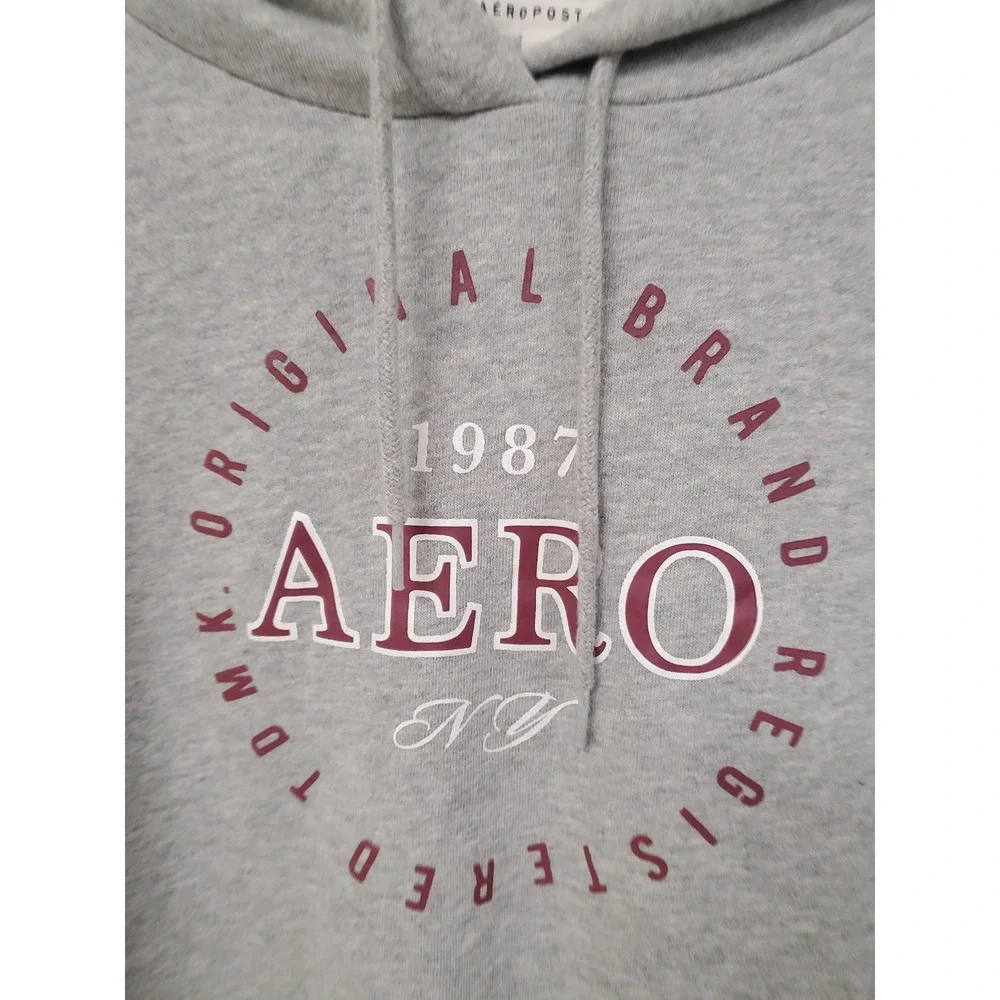 Aeropostale Womens Gray 1987 Aero Logo Hoodie Sweatshirt Pullover L - Picture 3 of 7